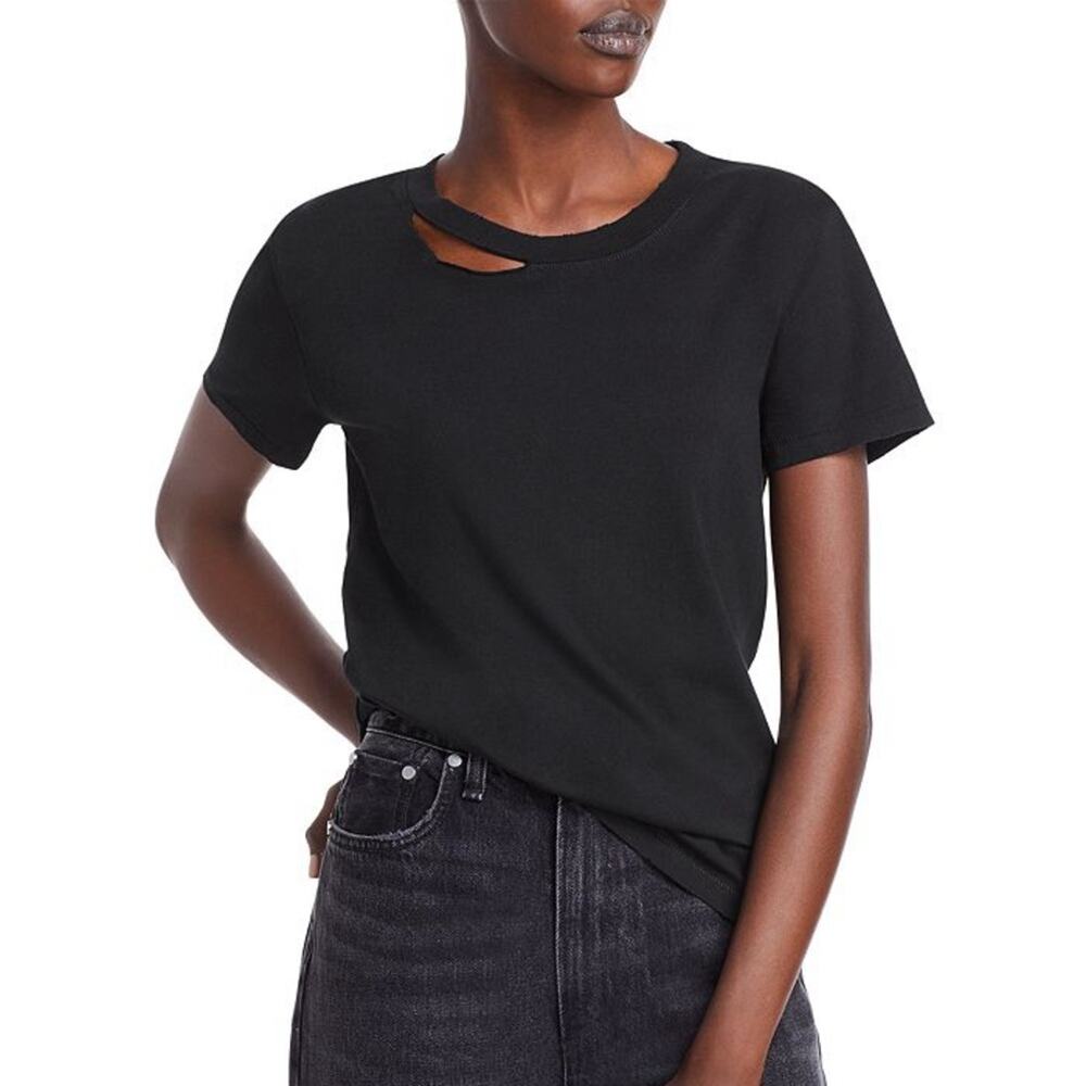 NWT N:Philanthropy Black Distressed Cut Out Short Sleeve T-shirt Size XS